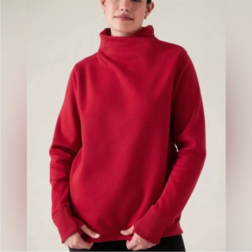 Athleta Vibrant Red Turtleneck Medium  Karma Twist Neck Sweatshirt
